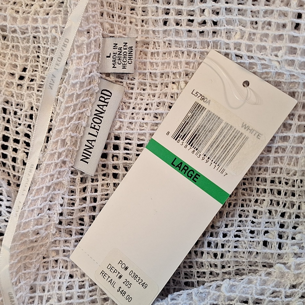 NWT NINA LEONARD White CROCHET TOPPER SHRUG - Picture 9 of 10